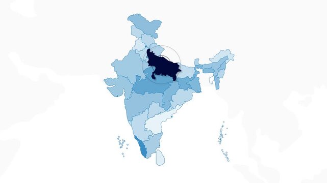 Uttar Pradesh, India Animated Political Map | Professional State Geography Motion Graphic Video