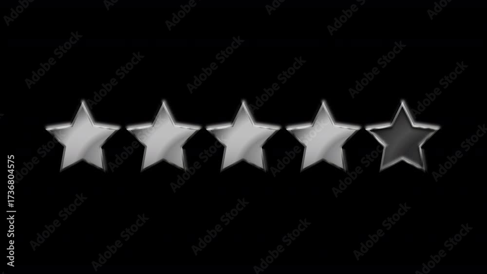 Wall mural 4 stars out of 5 five star animation with animated opening and closing plus shiny silver metallic te