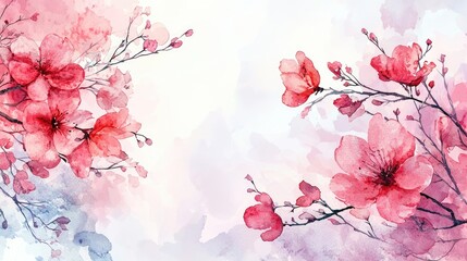Delicate Pink Watercolor Flowers with Branches Design