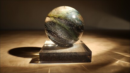 Acrylic Glass Egg on Pedestal with Glittering Inclusions