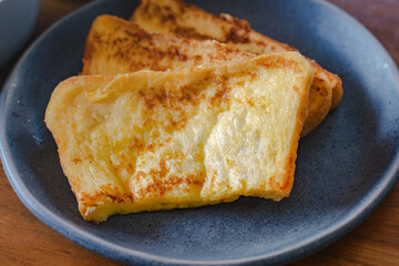 French toast breakfast with soup and coffee
