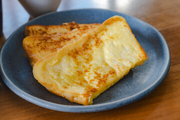 French toast breakfast with soup and coffee
