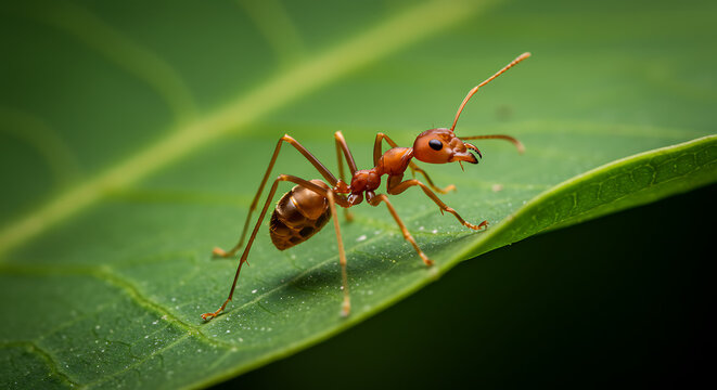 Red Ant on Leaf 