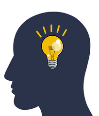 Silhouette of man head with idea lamp thought vector