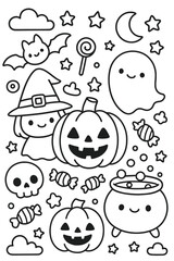 Funny halloween set with a smile design for seamless pattern icons