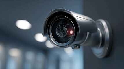 Sleek surveillance camera with red light captures modern security, offering peace of mind and protection in a high-tech world, ensuring safety and vigilance, perfect for security needs