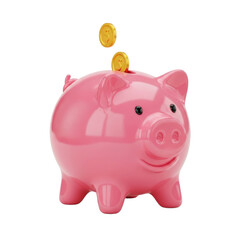 Pink Piggy Bank with Golden Dollar Coins Falling In, Isolated 3D Render for Savings and Finance Concepts. No Background PNG