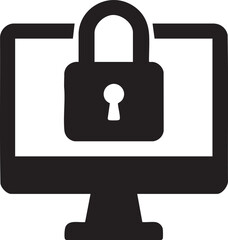 Monitor Security Silhouettes - Locked Computer Screen Protection Vector Icon