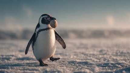 Fototapeta premium Penguin's Pebble A Waddle of Affection in Antarctic Light