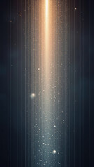 Golden light beam shining through vertical lines and particles on dark background