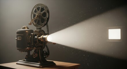 Vintage charm a classic film projector with luminous beam evoking nostalgia and storytelling