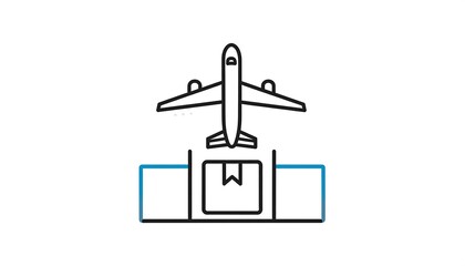 Obraz premium A simple, linear illustration depicts an airplane above a package, symbolizing the act of air freight.