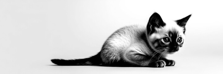 Cute kitten with striking eyes poses against a soft backdrop in a playful moment