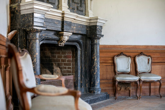 Abandoned Mansion Luxury Palace Castle Interior with Vintage Architecture and Decay