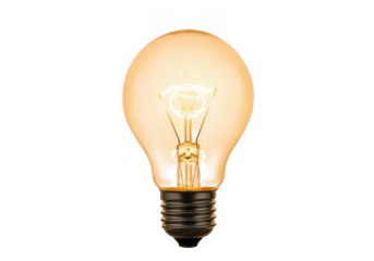 Vintage edison light bulb glowing brightly isolated on transparent background