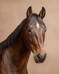 Obraz premium Elegant Portrait of a Dark Brown Horse with a White Star on Forehead