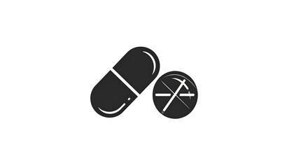 Two simple, solid, black medical pills are depicted against a plain white background.
