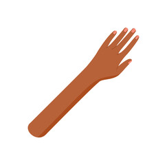 Raised human hand in flat cartoon graphic style. Diverse gesture symbolizing multicultural unity. Symbol of inclusivity with fingers raised. Abstract colorful concept, creative design for banners,