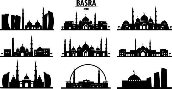 Basra Skyline Iraq Cityscape Outline.
