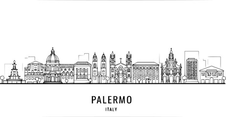 Obraz premium set of Palermo Skyline Line Art with Italy, and Minimal. 
