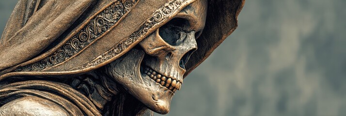 Hooded skeleton figure depiction