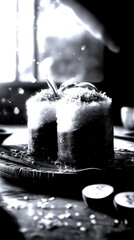 Delicious coconut rice wrapped in banana leaves served on a bamboo plate in a serene setting