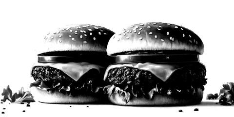 Delicious cheeseburgers with fresh lettuce and tomato ready to eat