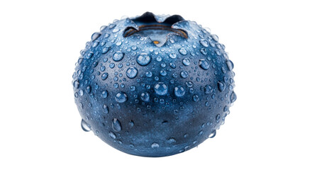Macro shot of a single fresh blueberry adorned with glistening water droplets, highlighting its vibrant blue hue and intricate texture, isolated.. Transparent PNG Image