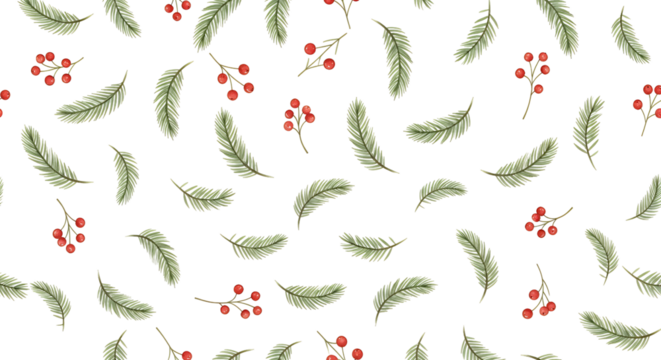 A Repeating Pattern Of Green Fir Branches And Red Berries On A Transparent Background Showcasing Natural Winter Elements Christmas Berry Red Berry Evergreen