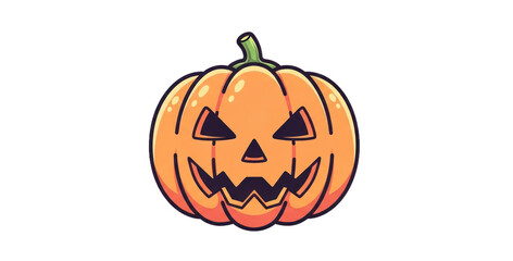 Spooky Cartoon Jack-o'-Lantern Pumpkin with Grinning Face, Vibrant and Stylized for Halloween Decorations and Designs. PNG Without Background