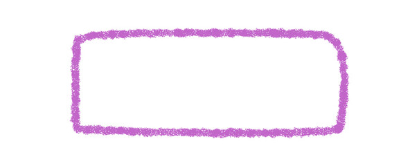 Fluid crayon scribble outline textbox rectangle in blank frame style. Purple box with soft background, abstract shape for text or label, graphic element for creative note or memo.