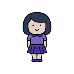 Cartoon Girl Character – Minimalist Illustration with Pleated Skirt and Straight Hair