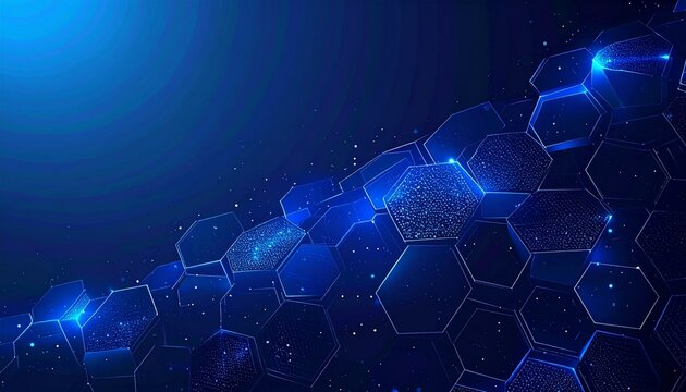 Abstract Blue Technology Background with Glowing Hexagonal Pattern for Digital Data and Network Concepts