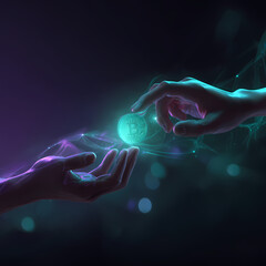 Bitcoin Exchange Hands Transferring Cryptocurrency in Digital Space