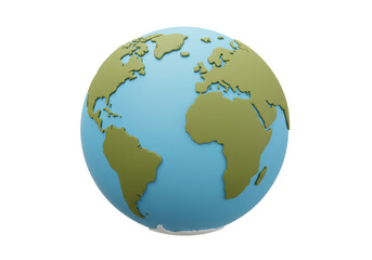 Isolated 3D render of a stylized cartoon Earth globe showing continents and oceans a vibrant representation of our planet for global concepts