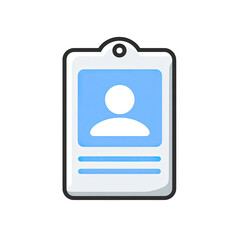 A cartoon-style identification badge with a light blue person icon and three lines of text space