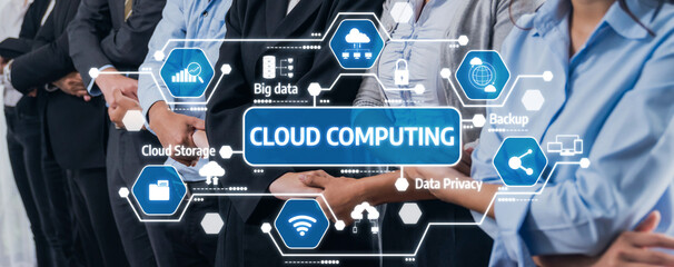 Image illustrating cloud computing concepts with representations of data privacy, management, and...