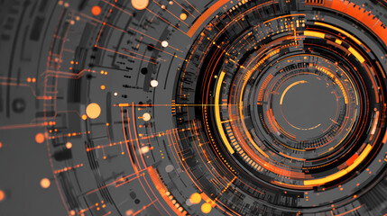 Obraz premium Futuristic Orange and Grey Abstract Technology Background with Circular Motion