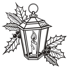Simple outlined christmas lantern with a glowing candle flame icon design