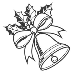 Minimal vector icon of a sleigh bell tied with a festive ribbon perfect for holiday designs