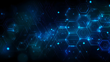 Obraz premium Futuristic Tech Hexagon Pattern Background with Glowing Blue Elements