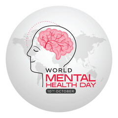 World Mental Health day, concept design with abstract human head profile and Green ribbon design Vector Illustration