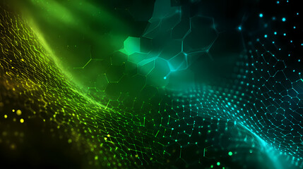 Abstract Green and Blue Wave with Geometric Pattern Overlay