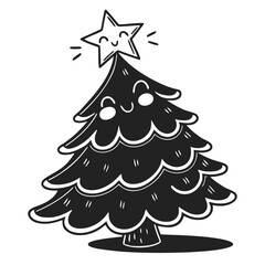 Fototapeta premium Adorable short and chubby kawaii christmas tree illustration with festive decorations
