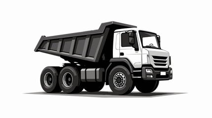 A detailed vector illustration of a modern white and black dump truck, a heavy transport vehicle, isolated on a clean white background.