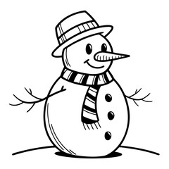 Flat design vector icon of a cute snowman with a carrot nose and a scar