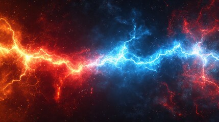 Naklejka premium Fiery Red and Electric Blue Cosmic Lightning Collision