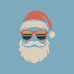 Trendy Christmas Santa Icon with Retro Sunglasses and Mustache