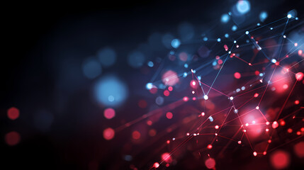 Abstract Network Data Connection with Red and Blue Bokeh Lights