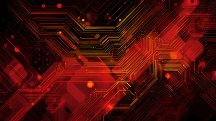 Circuit Board Red Abstract Technology Background with Electronic Pathways